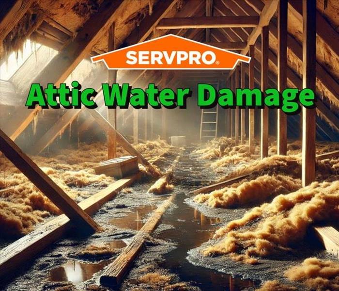 Attic water damage inside of a Jefferson Georgia home.