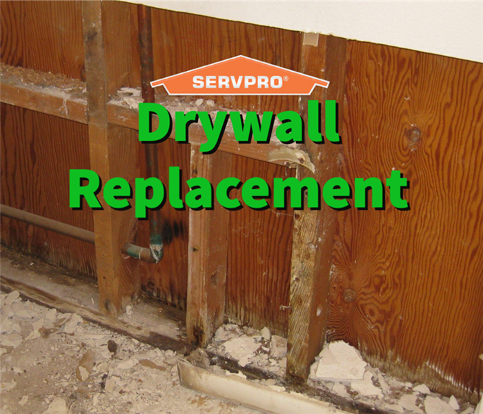 Damaged drywall before being replaced by SERVPRO professionals.